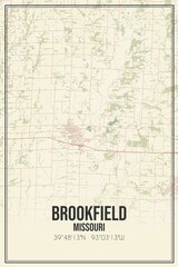 Retro US city map of Brookfield, Missouri. Vintage street map.