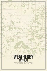 Retro US city map of Weatherby, Missouri. Vintage street map.