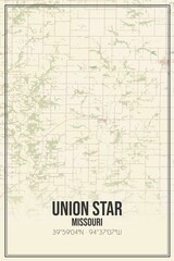 Retro US city map of Union Star, Missouri. Vintage street map.