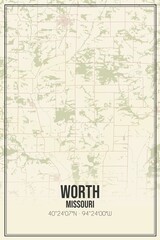 Retro US city map of Worth, Missouri. Vintage street map.