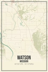 Retro US city map of Watson, Missouri. Vintage street map.