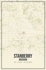 Retro US city map of Stanberry, Missouri. Vintage street map.