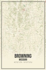 Retro US city map of Browning, Missouri. Vintage street map.