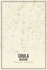 Retro US city map of Chula, Missouri. Vintage street map.
