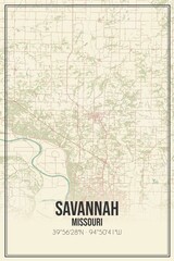 Retro US city map of Savannah, Missouri. Vintage street map.