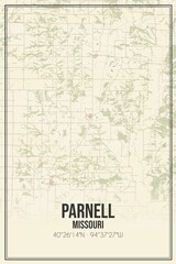 Retro US city map of Parnell, Missouri. Vintage street map.