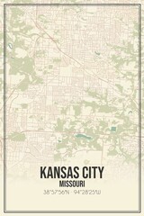 Retro US city map of Kansas City, Missouri. Vintage street map.