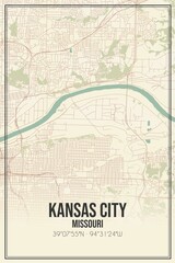 Retro US city map of Kansas City, Missouri. Vintage street map.