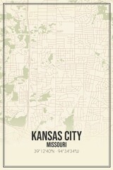 Retro US city map of Kansas City, Missouri. Vintage street map.