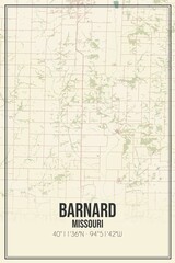 Fototapeta na wymiar Retro US city map of Barnard, Missouri. Vintage street map.