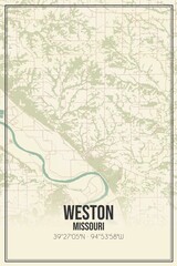 Retro US city map of Weston, Missouri. Vintage street map.