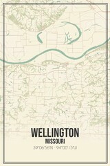 Retro US city map of Wellington, Missouri. Vintage street map.