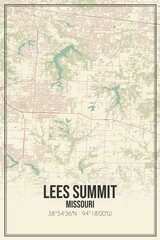 Retro US city map of Lees Summit, Missouri. Vintage street map.