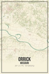Retro US city map of Orrick, Missouri. Vintage street map.