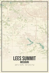 Retro US city map of Lees Summit, Missouri. Vintage street map.