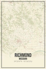 Fototapeta na wymiar Retro US city map of Richmond, Missouri. Vintage street map.