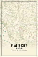 Retro US city map of Platte City, Missouri. Vintage street map.