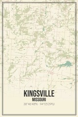 Retro US city map of Kingsville, Missouri. Vintage street map.