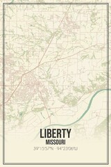 Retro US city map of Liberty, Missouri. Vintage street map.