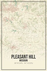 Retro US city map of Pleasant Hill, Missouri. Vintage street map.