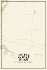 Retro US city map of Levasy, Missouri. Vintage street map.