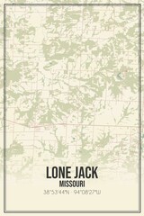 Retro US city map of Lone Jack, Missouri. Vintage street map.