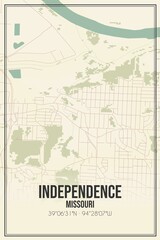 Retro US city map of Independence, Missouri. Vintage street map.