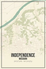 Retro US city map of Independence, Missouri. Vintage street map.