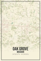 Retro US city map of Oak Grove, Missouri. Vintage street map.