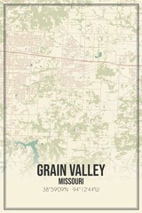 Retro US city map of Grain Valley, Missouri. Vintage street map.