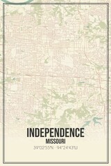 Retro US city map of Independence, Missouri. Vintage street map.