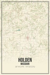 Retro US city map of Holden, Missouri. Vintage street map.