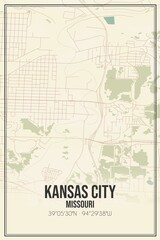 Retro US city map of Kansas City, Missouri. Vintage street map.
