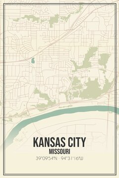 Retro US City Map Of Kansas City, Missouri. Vintage Street Map.