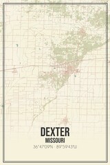 Retro US city map of Dexter, Missouri. Vintage street map.