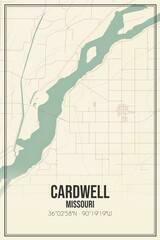 Retro US city map of Cardwell, Missouri. Vintage street map.