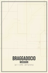 Retro US city map of Braggadocio, Missouri. Vintage street map.