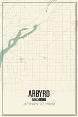 Retro US city map of Arbyrd, Missouri. Vintage street map.