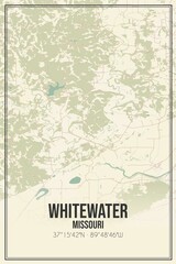 Retro US city map of Whitewater, Missouri. Vintage street map.