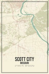 Retro US city map of Scott City, Missouri. Vintage street map.
