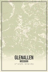 Retro US city map of Glenallen, Missouri. Vintage street map.