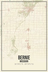 Retro US city map of Bernie, Missouri. Vintage street map.