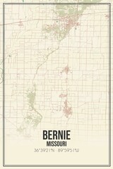 Obraz premium Retro US city map of Bernie, Missouri. Vintage street map.