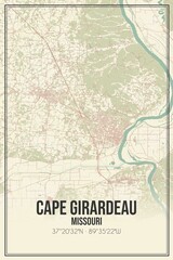 Retro US city map of Cape Girardeau, Missouri. Vintage street map.