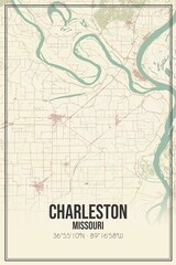 Retro US city map of Charleston, Missouri. Vintage street map.