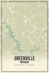 Retro US city map of Greenville, Missouri. Vintage street map.