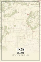 Retro US city map of Oran, Missouri. Vintage street map.