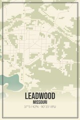 Retro US city map of Leadwood, Missouri. Vintage street map.