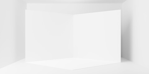 White empty studio room background with open box white backdrop in the center, product or object background template