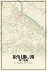Retro US city map of New London, Missouri. Vintage street map.